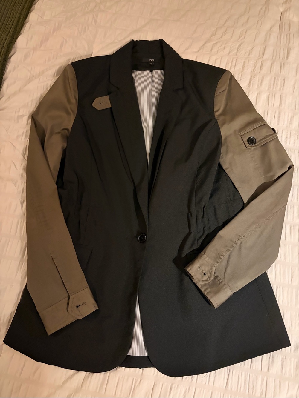 Fate Two-Tone Black Blazer with Olive Green Sleeves